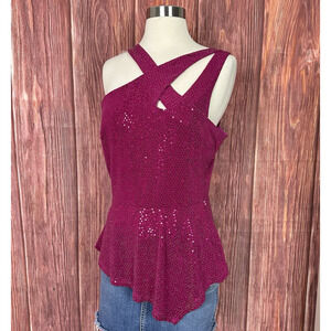 Grace Karin Pink Sequin Blouse Sleeveless Peplum Glam Party Valentines Medium M